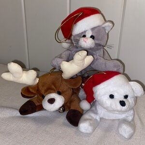90s Kurt Adler Christmas plush toy ornaments Santa Hat cat polar bear reindeer